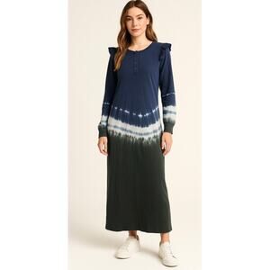 Revolve Z Supply Blue Iris Tie Dye Ruffle Maxi Dress Womens M Casual Winter Cozy